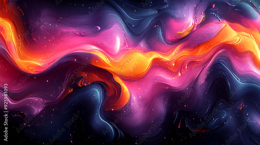 Poster vibrant abstract composition of fluid glowing waves cosmic nebula dynamic and surreal visual with in