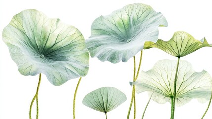 Obraz premium Green Lotus Leaves on White Background.