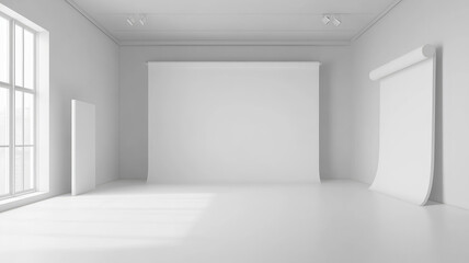white studio room template on empty background with modern concept. product display backdrops for design. 3d rendering, highly detailed image