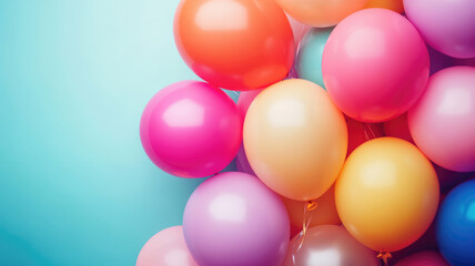 party festive birthday photo zone with colorful balloons. copy space for text, high quality image