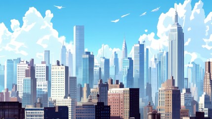 Fototapeta premium Cityscape with Skyscrapers and Blue Sky.