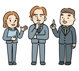 スーツを着た男女3人の全身イラスト