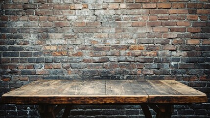 A rustic wooden table set against a textured brick wall, evoking a cozy, vintage feel, copy space, High quality, + --ar 16:9 --v 6.1 Job ID: acc8f759-1f81-4e8c-856f-72cb8d76da62