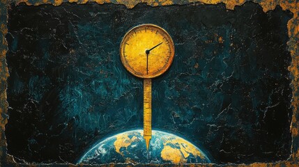 Naklejka premium Earth with a clock and thermometer symbolizing the countdown to climate disaster and the pressing need for environmental action