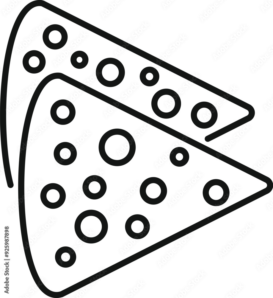 Aufkleber two triangular slices of swiss cheese lying partially on top of each other line icon