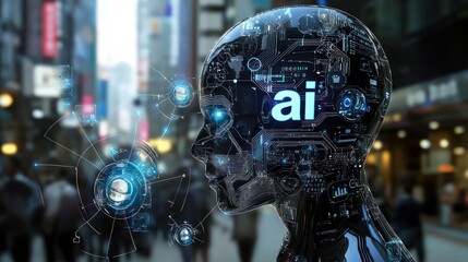  AI robot, representing the future of work with the help of artificial intelligence, generative ai