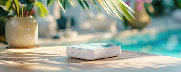 Prototype of a new HIVAIDS diagnostic tool, sleek design and advanced features displayed on a clean, minimalist background