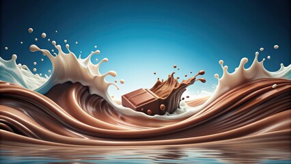 Milk and chocolate waves splashing on the sea, beverage, dessert, sweet, creamy, swirls, ripples, indulgence, refreshing