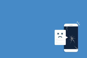 Broken smartphone with sad smile. Broken phone service, recovery and repair concept.	
