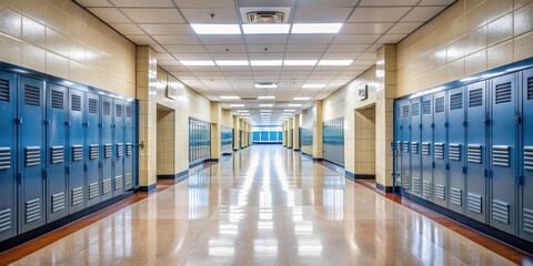 Long empty corridor in a high school building, school, hallway, corridor, empty, abandoned, interior