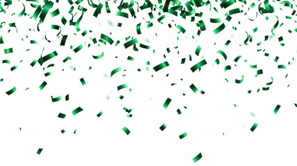 falling green confetti and streamers seamless pattern on white background, detailed high definition image
