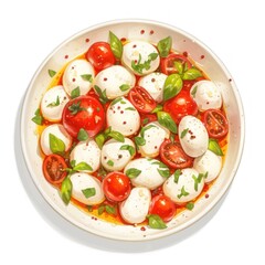 Caprese Salad Illustration with Tomatoes, Mozzarella, and Basil Generated with Ai
