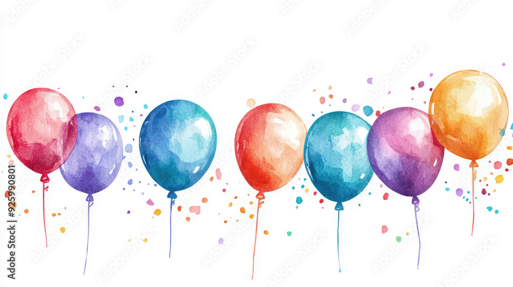 Wall mural watercolor birthday border vector on white background, detailed high resolution photo