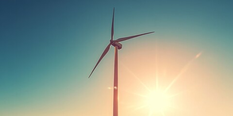 Fototapeta premium Detailed image of a wind turbine against a clear sky, capturing the advancement and impact of sustainable energy solutions