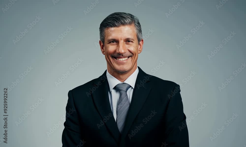 Sticker Portrait of handsome mature businessman in formalwear smiling at camera.