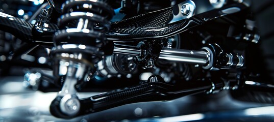 Obraz premium High-End Sports Car Suspension System Close-Up Highlighting Precision Engineering and Craftsmanship