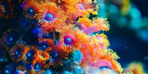 Macro shot of a protected coral reef with vibrant marine life, highlighting the significance of ocean conservation and reef preservation