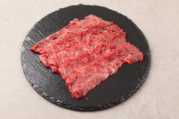   Beef is beef from cows, meat with a soft texture and marbling.