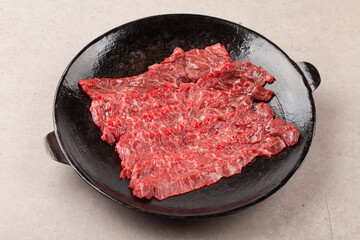   Beef is beef from cows, meat with a soft texture and marbling.