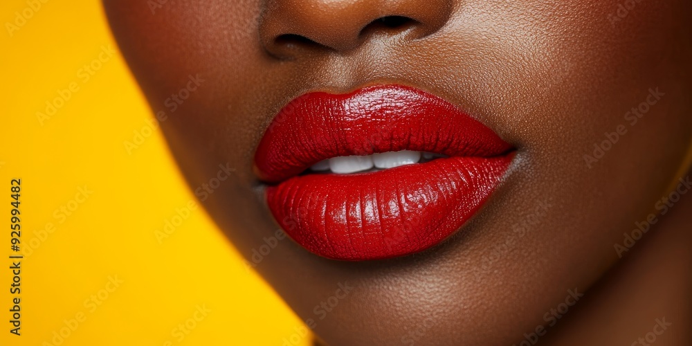 Wall mural close-up of a persong??s lips with a bold lipstick shade, capturing the impact and style of makeup i