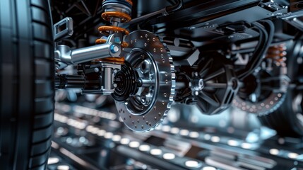 Fototapeta premium Close-Up of High-End Vehicle Independent Suspension System Showcasing Precision Engineering Details