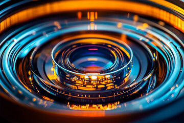 Close-Up of Camera Lens with Vibrant Background