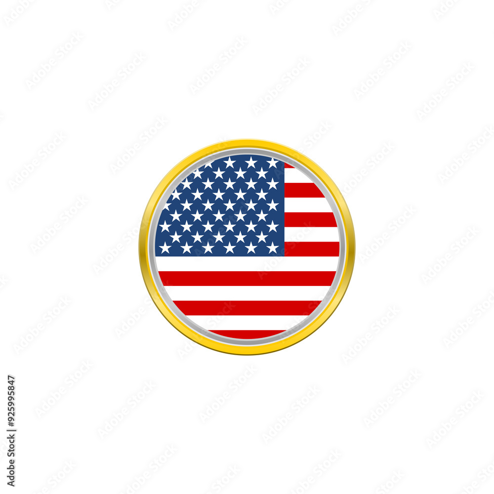 Poster button with usa flag icon isolated on transparent background