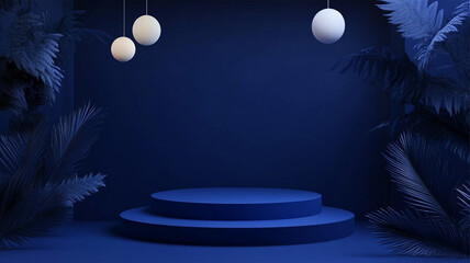 Minimalist Blue Pedestal Stage with Arch Background