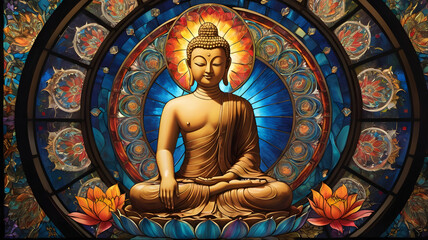 Fototapeta premium stained glass window in church, ai generated