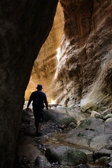 Avakas Gorge Nature Trail in Cyprus. View from inside the gorge on mountain walls.