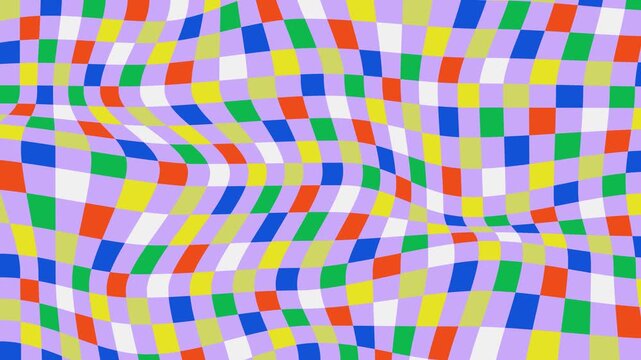 Groovy wavy checkered colorful pattern background 4K motion video. Retro style vector geometric loop animation background. Abstract surreal psychedelic y2k textured overlay animation design