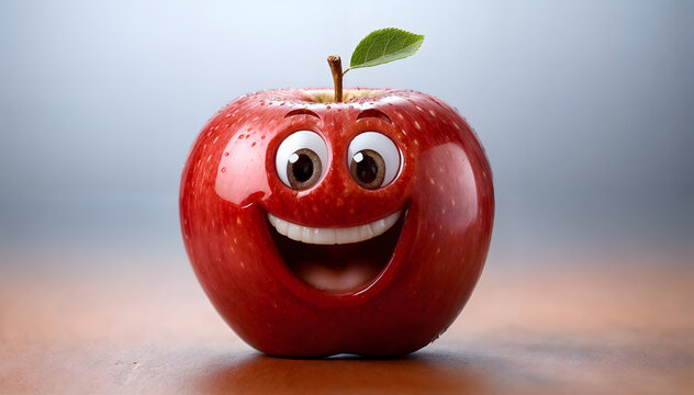 Red apple with a cartoon face and smiling expression