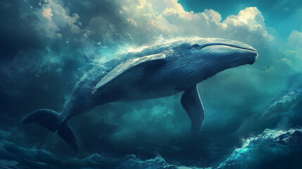 Naklejka premium A whale is a very big sea animal that is shaped like a torpedo. They live in every ocean on Earth. --ar 16:9 --v 6.1 Job ID: 1616f235-c4de-4f3a-9e39-9e77d9d4f0c6