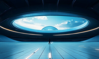 Modern and futuristic architecture of sport arena as event background. 