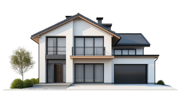 Modern House Isolated on Transparent Background PNG
