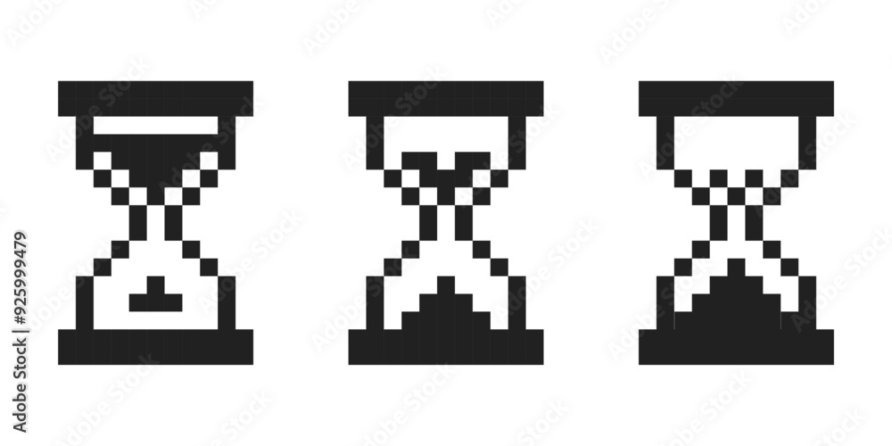 Fototapete pixel sandglass y2k retro 8 bit loading game, progress level, status. pixel process indicator.hourgl