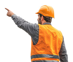 Construction Worker Pointing Back View Isolated on Transparent Background PNG
