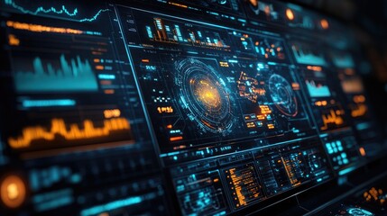 Obraz premium Power Grid Interface with High-Tech Visuals Displaying Data Analysis