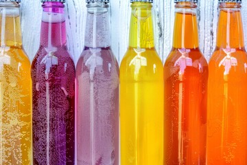 Sweet lemonade in bottles in different colors without logos