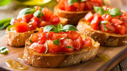 Fresh Bruschetta with Tomato and Basil on Toasted Bread