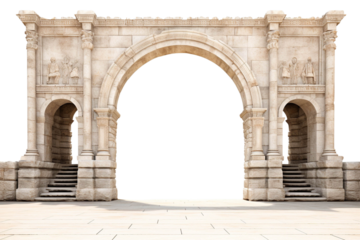 A majestic stone archway with intricate carvings, symbolizing strength and history, perfect for architectural photography.