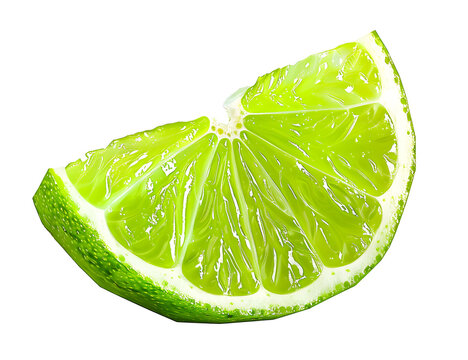 Ripe slice of green lime citrus fruit stand isolated on transparent background