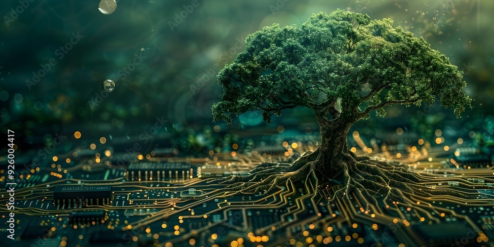 Aufkleber digital tree rooted in circuit board representing green it solutions
