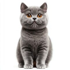 Obraz premium Cute smiling british cat on white background, AI generated Image