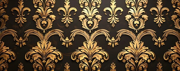 Vintage Gold Brocade Pattern on Dark Chocolate Background Exuding Old World Charm and Luxury