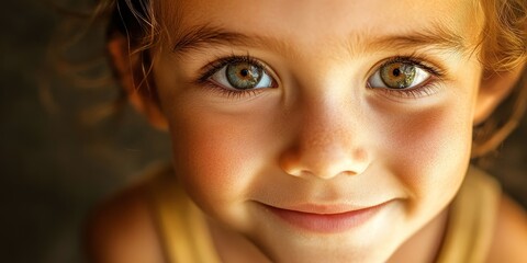 Fototapeta premium Close-up of a childG??s face with a joyful expression, capturing the innocence and charm in portraits of younger individuals