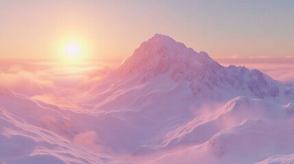 Pink Sunrise over Snowy Mountain Peak 