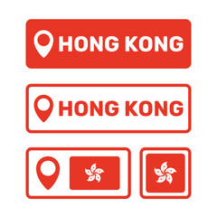 Hong Kong map pointer icons set, symbols of the flag of Hong Kong