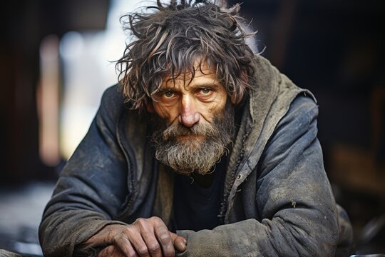 A homeless man sits alone at a table. A senior with a hopeless outlook. A poor man.