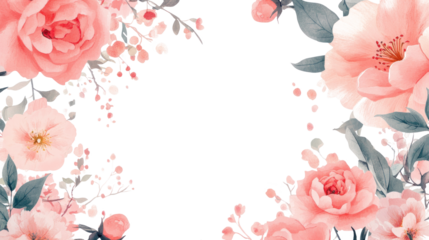 Pink floral frame on transparent background